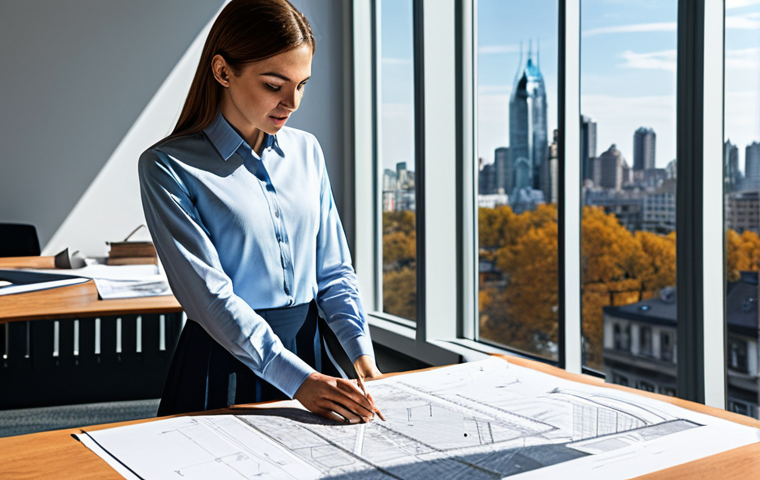 **Prompt:** A professional architect in a modern, sunlit office, reviewing blueprints. She is wearing a modest business casual outfit (skirt and blouse). Background includes architectural models and cityscape view through a large window. Perfect anatomy, correct proportions, well-formed hands, proper finger count, natural pose, fully clothed, appropriate attire, safe for work, professional.